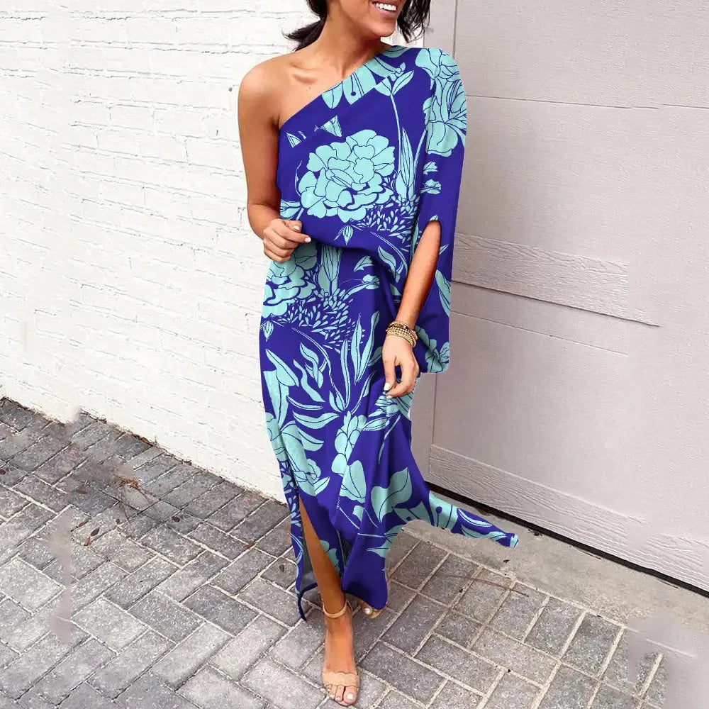 Women's Summer Dress | Asymmetrical Shoulder, Floral-Ready