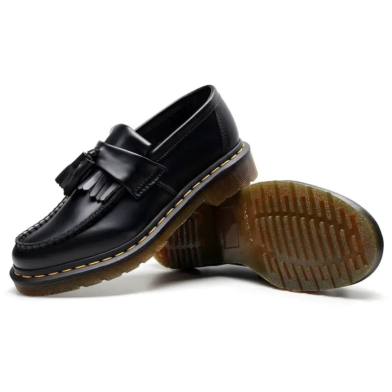 Men's Leather Loafers | Black Slip-On, Tassel, Chunky Sole