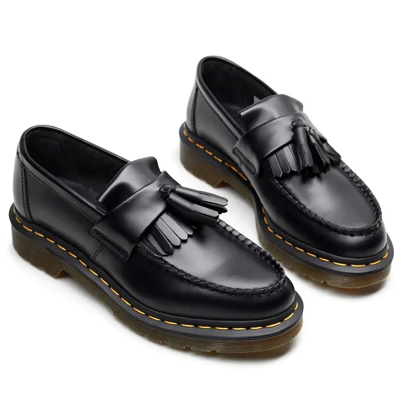 Men's Leather Loafers | Black Slip-On, Tassel, Chunky Sole