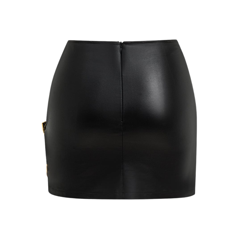 Mini Skirt | Black | Asymmetrical Draping & Golden Pin
