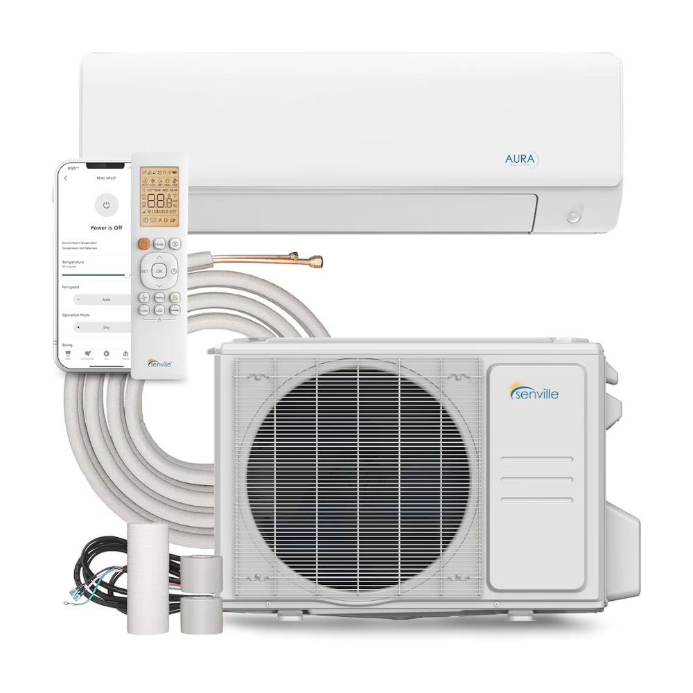 Senville AURA Series Ductless Mini Split Air Conditioner & Heat Pump 18000 BTU 208/230V Works with Alexa SEER2 21.4 White ENERGY STAR
