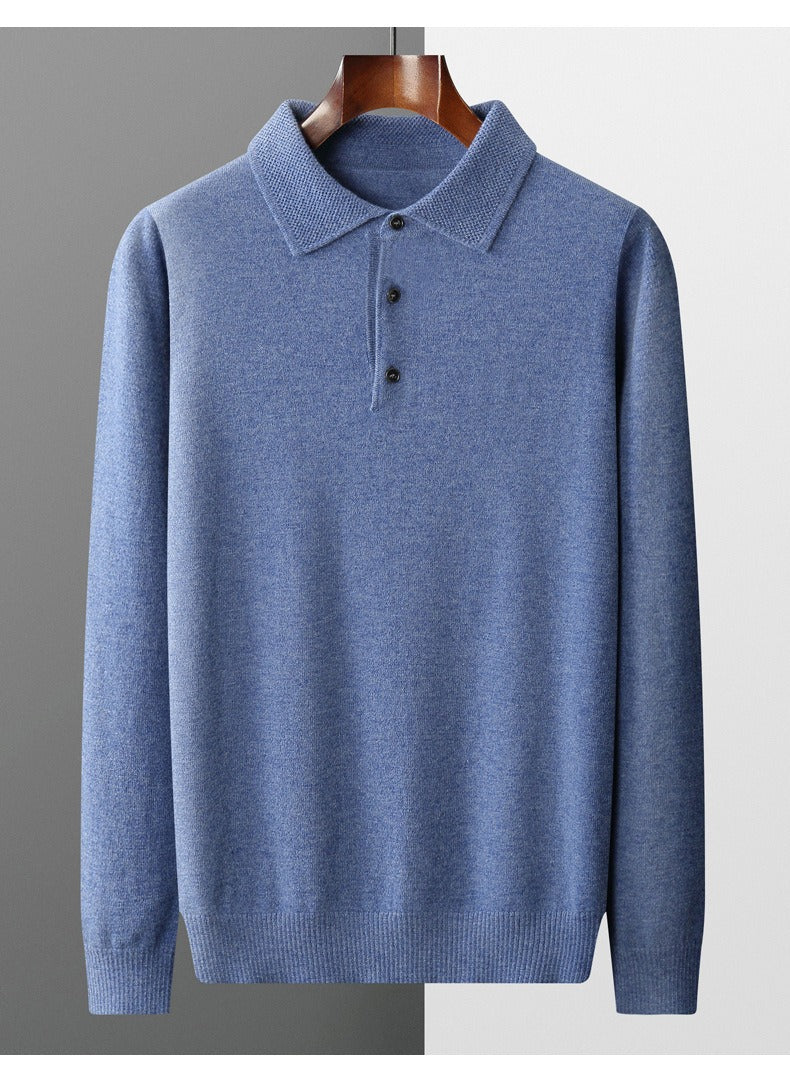 Men’s Polo Knit Sweater Classic Fit Long Sleeve Pullover