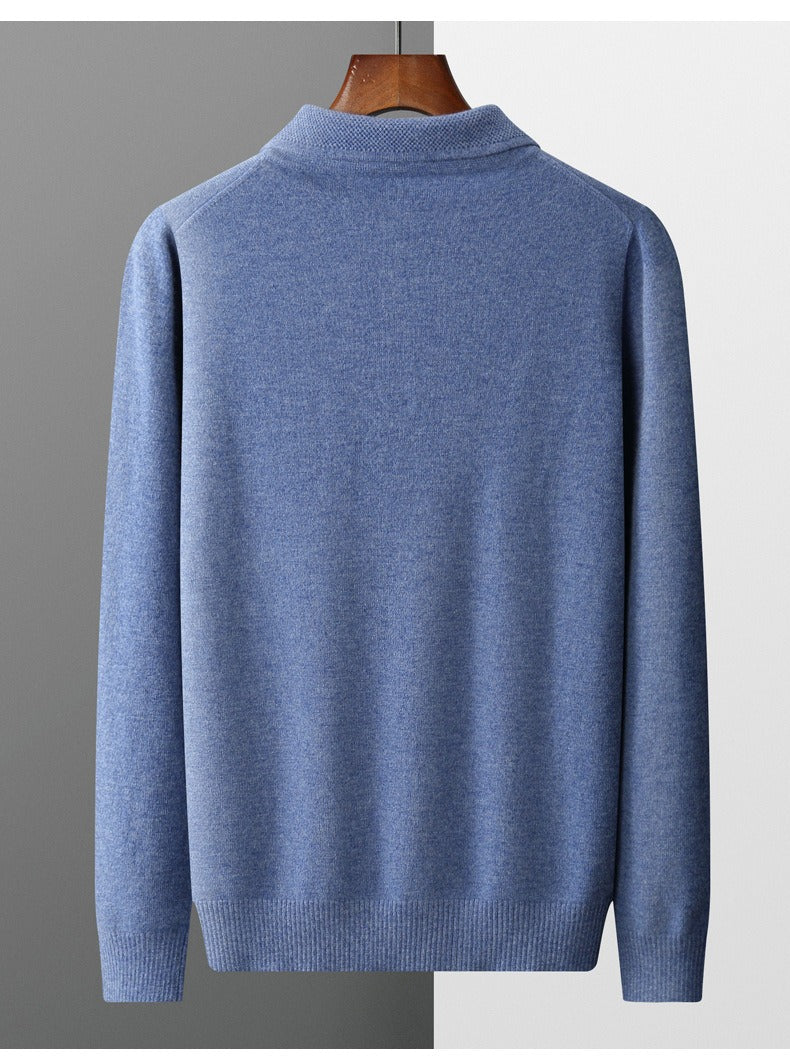 Men’s Polo Knit Sweater Classic Fit Long Sleeve Pullover