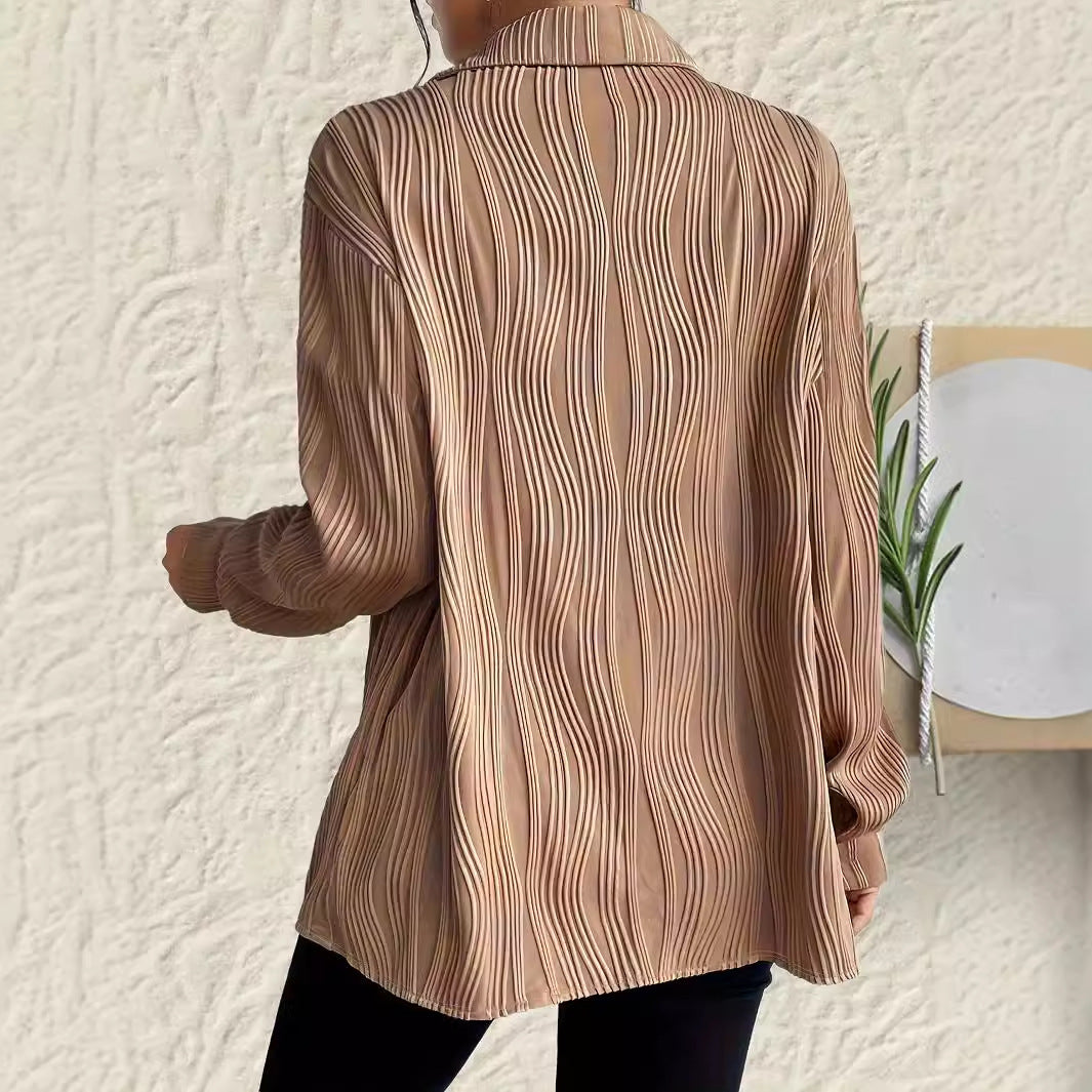 Women's Plus Size Shirt – Fashionable Button Design with Fold-Down Collar