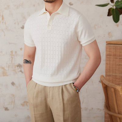 Heritage Breeze Polo – Retro Openwork Design in Pure Cotton