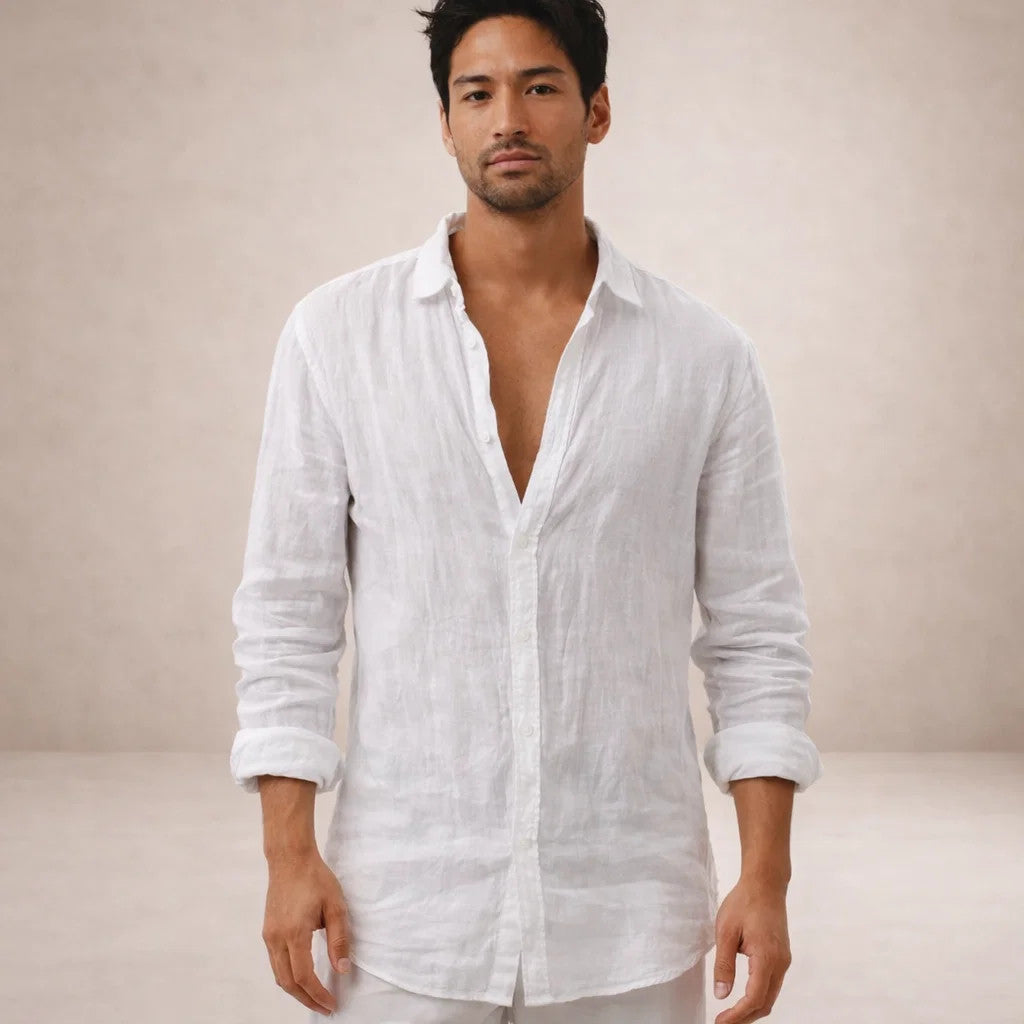 Men's Linen Shirt | Breathable, Open Collar, Long Sleeve