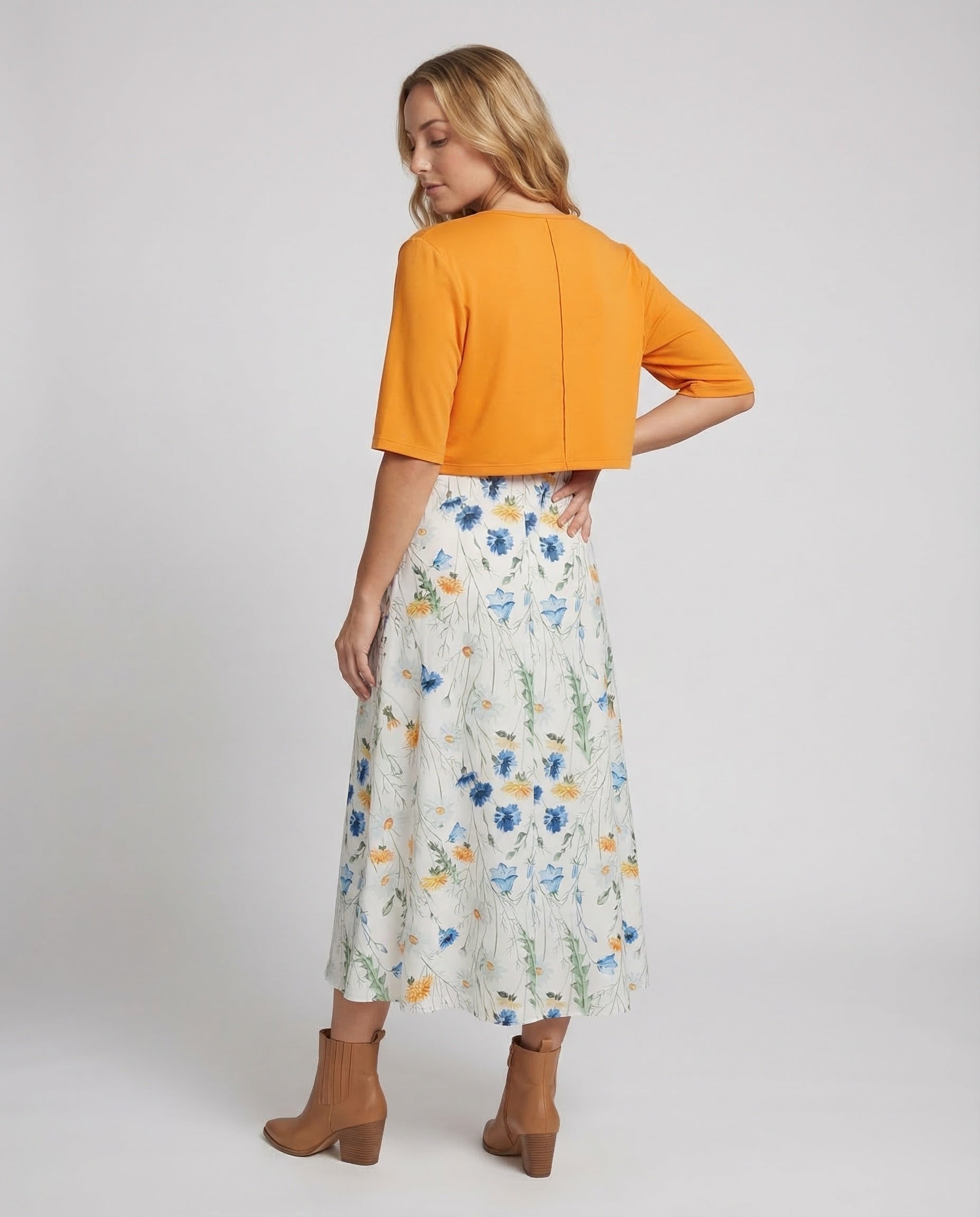 Women's Two-Piece Dress Set | Floral Crop Top & Round Neck | Summer