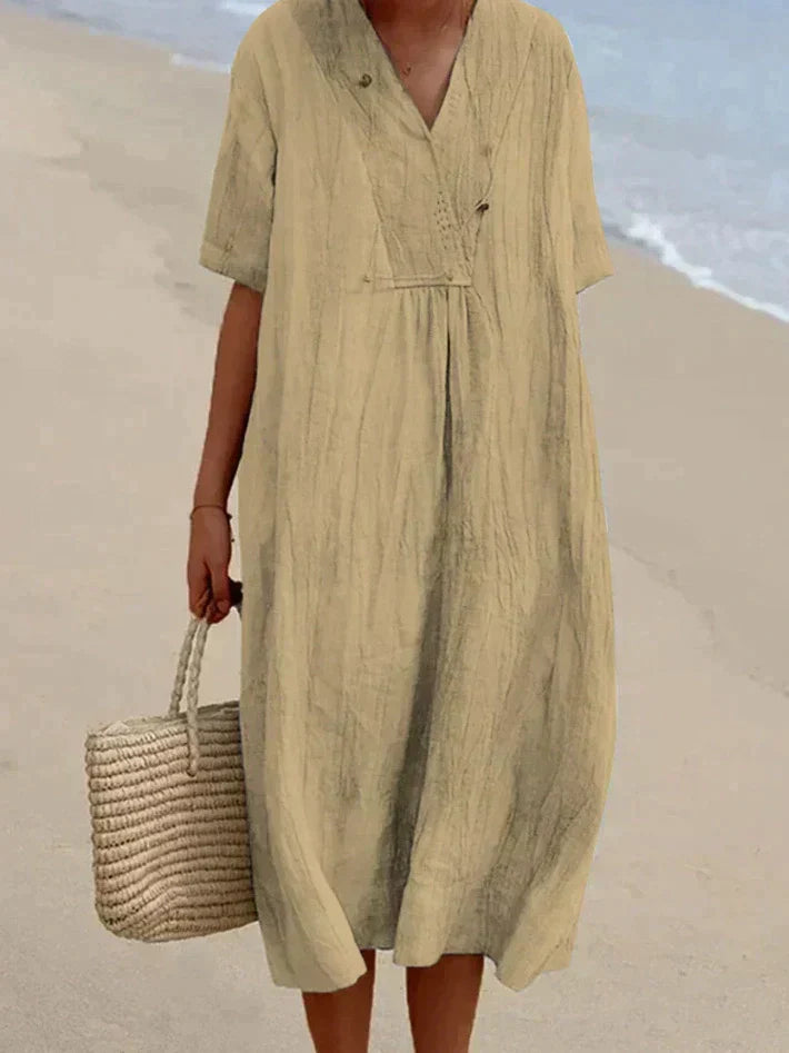 Cotton Maxi Dress | V-Neckline, Relaxed Fit | Breathable Summer