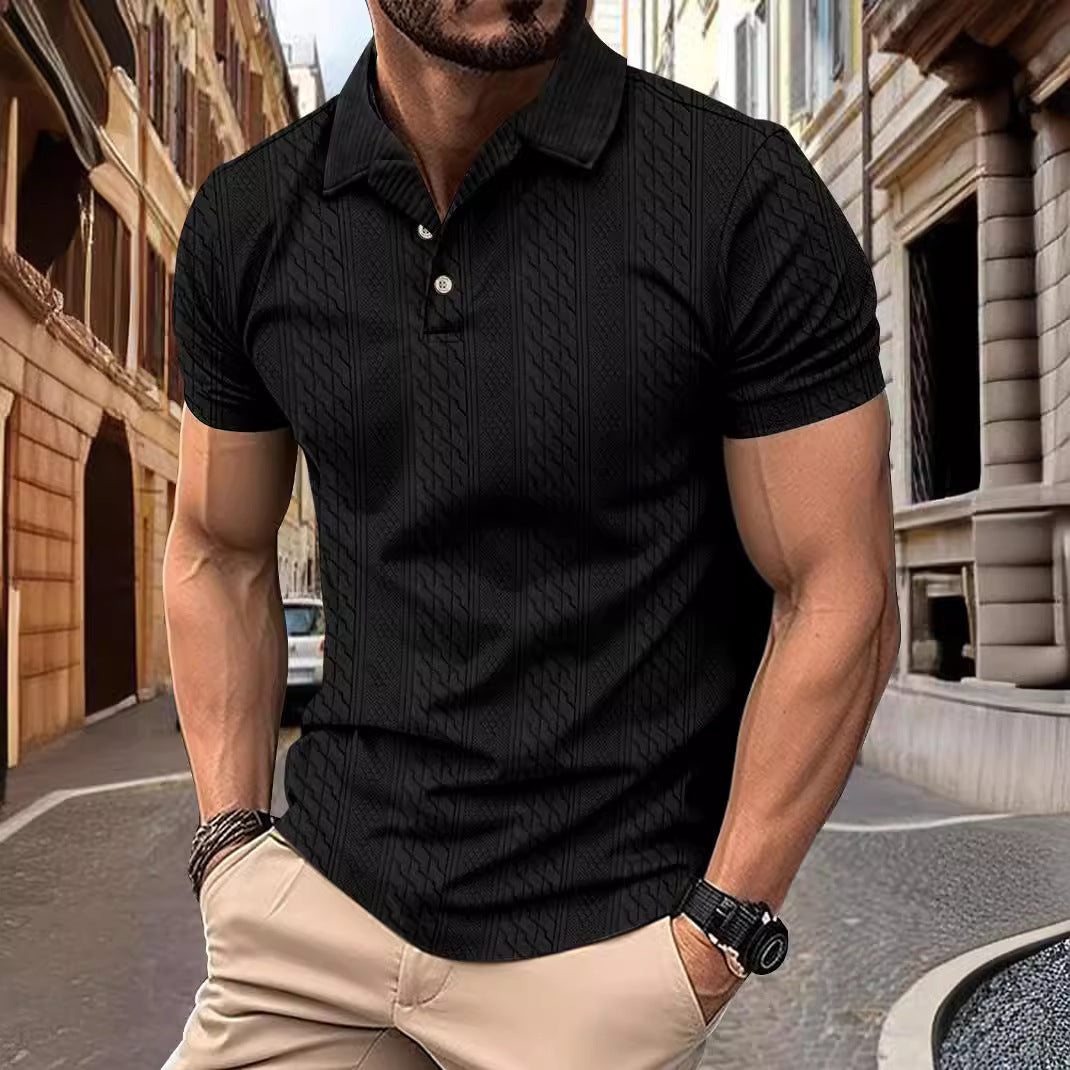 Urban Texture Polo – Solid Jacquard with Button Detail and Classic