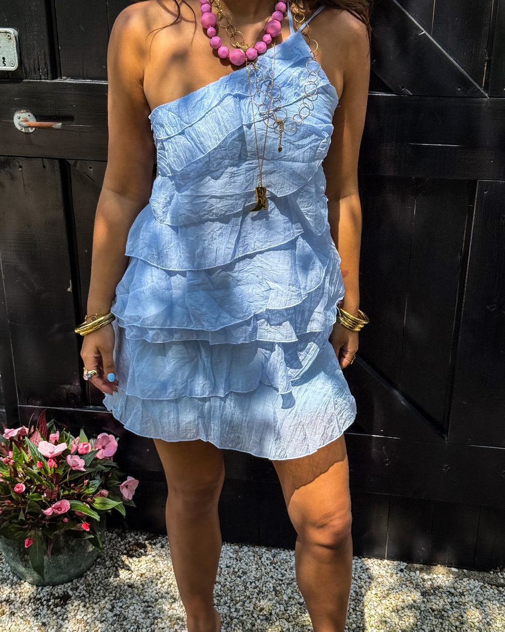 Women's Mini Dress | Asymmetrical Ruffle Design, Summer Casual