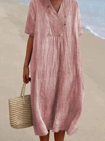 Cotton Maxi Dress | V-Neckline, Relaxed Fit | Breathable Summer