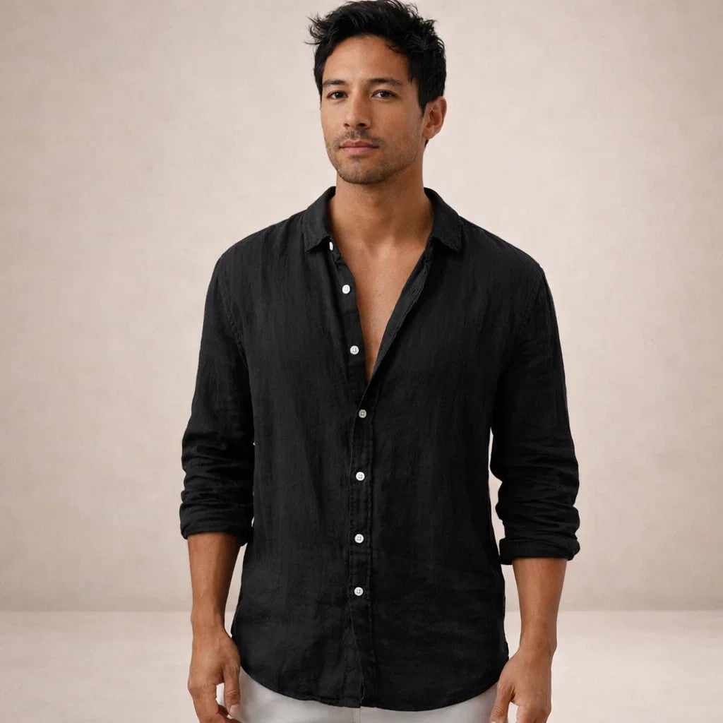 Men's Linen Shirt | Breathable, Open Collar, Long Sleeve
