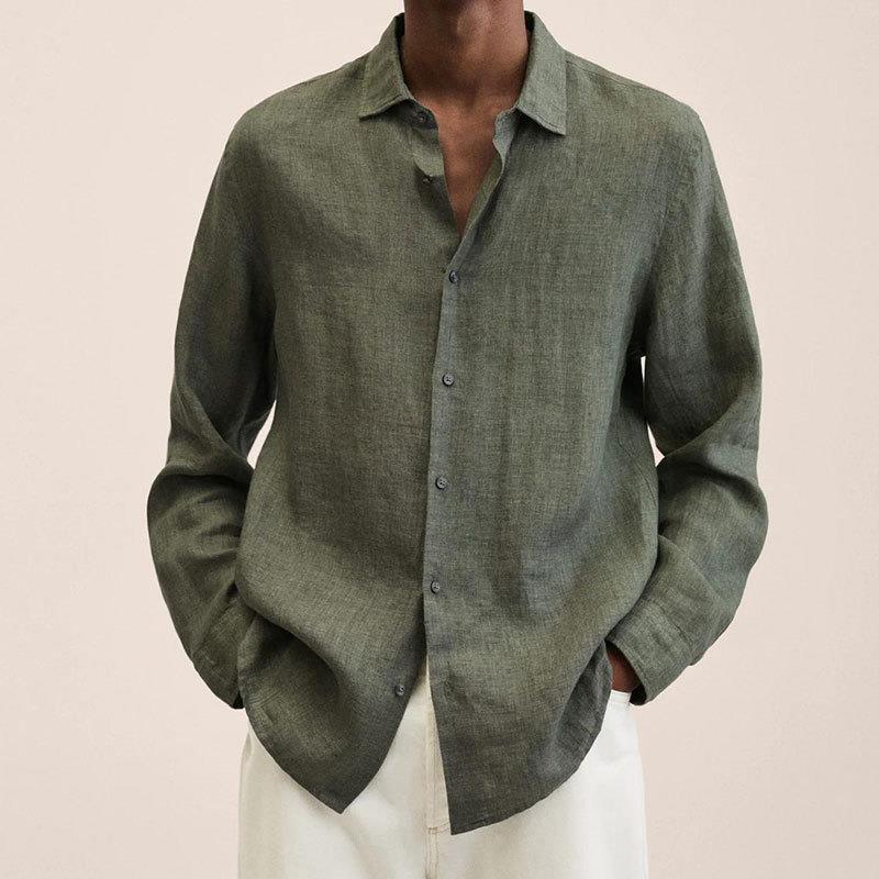 Men's Linen Dress Shirt Slim Fit Long Sleeve