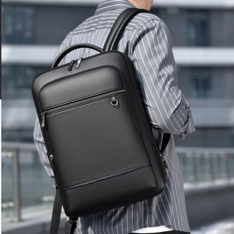 Elegant Leather Laptop Backpack with USB Charging