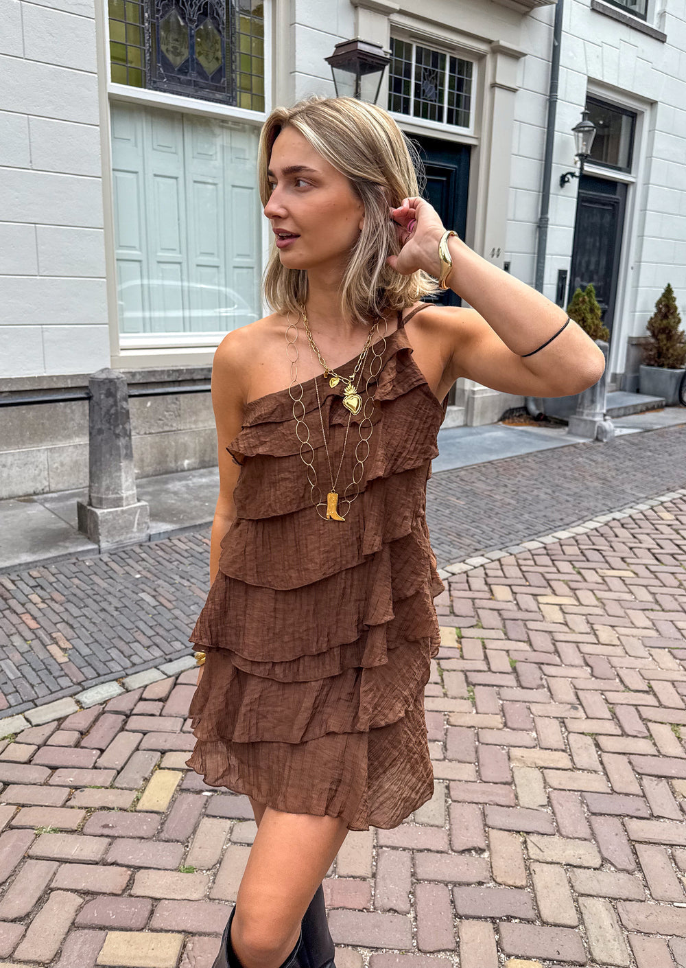 Women's Mini Dress | Asymmetrical Ruffle Design, Summer Casual
