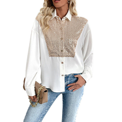 Women's Trendy Sequin Shirt – Fashionable Long-Sleeve Design