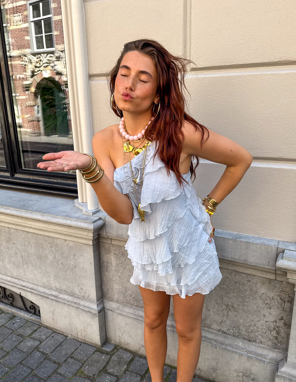 Women's Mini Dress | Asymmetrical Ruffle Design, Summer Casual
