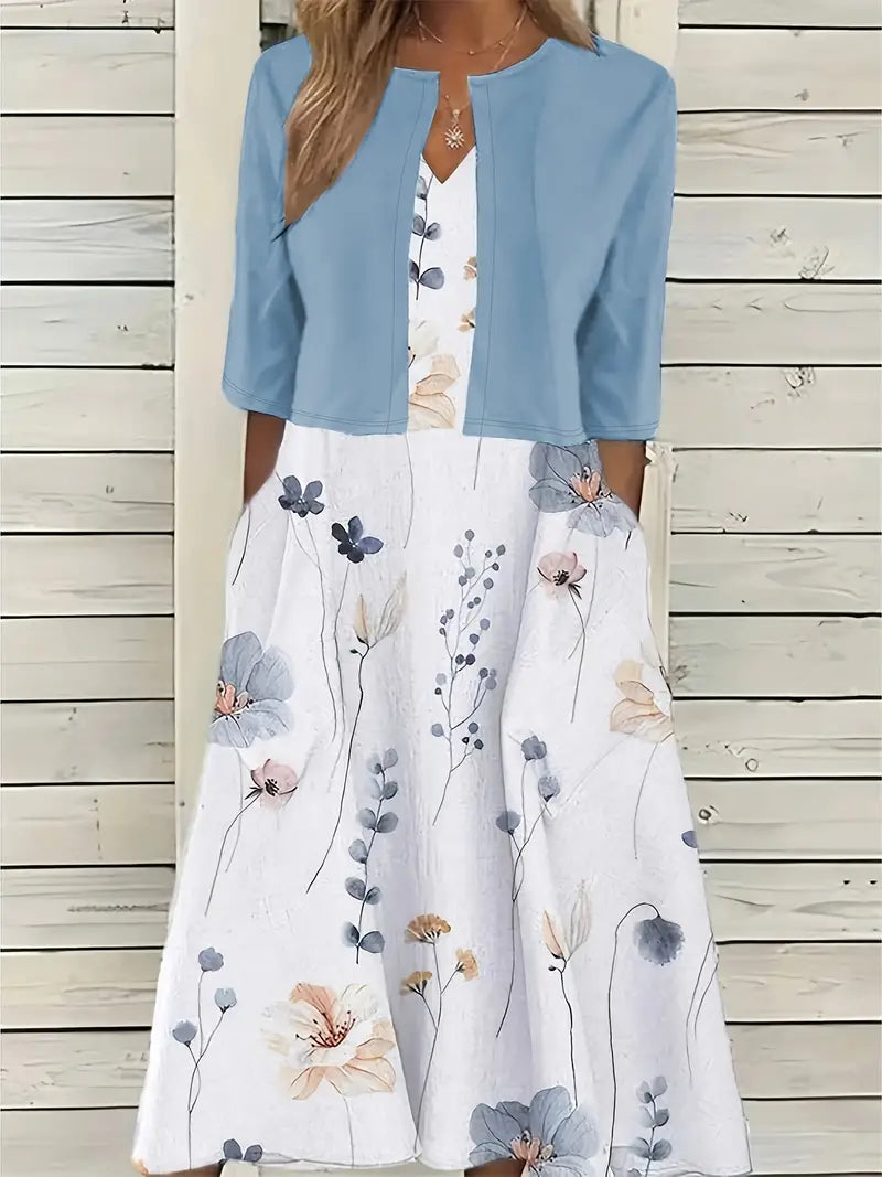 Floral Summer Dress Women | Two-Piece Set, Crop Top | Cotton Blend