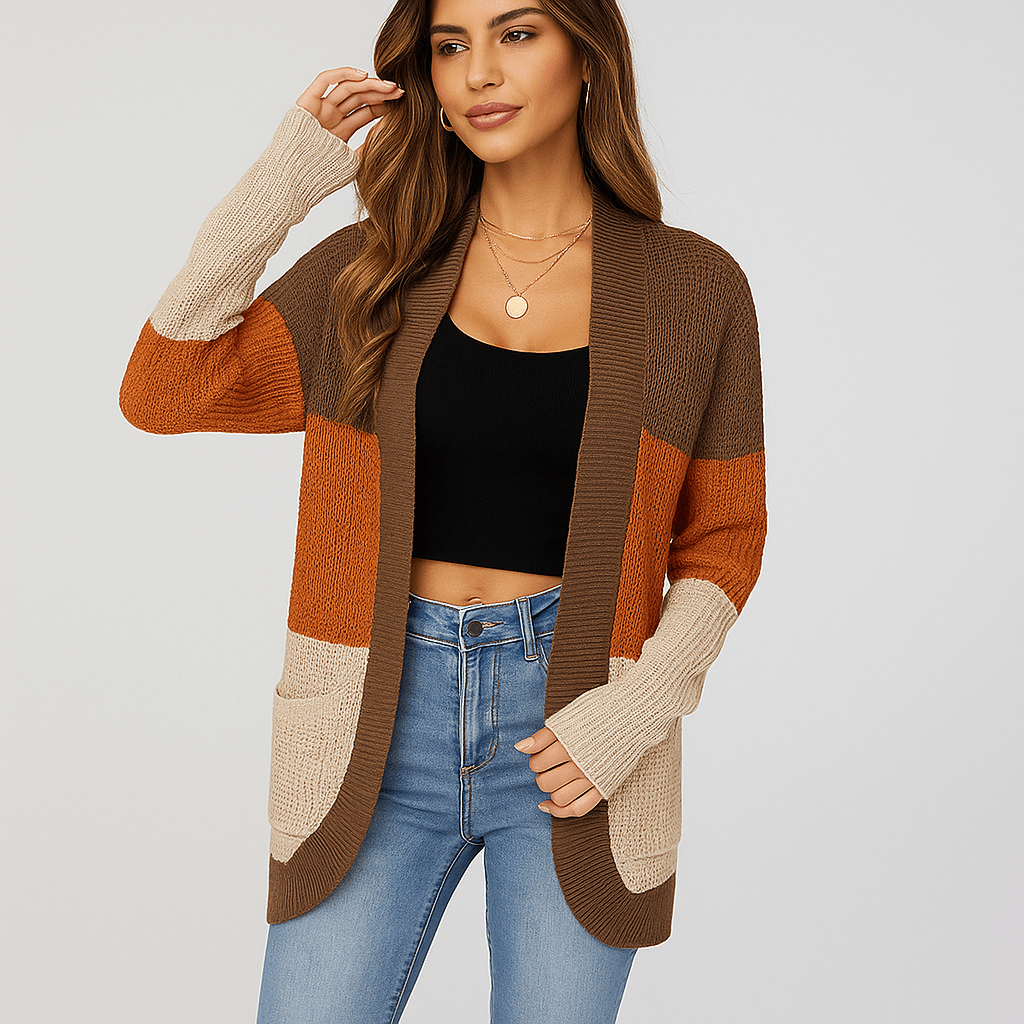 Women's Knit Cardigan - Oversized Loose Fit - Practical Pockets