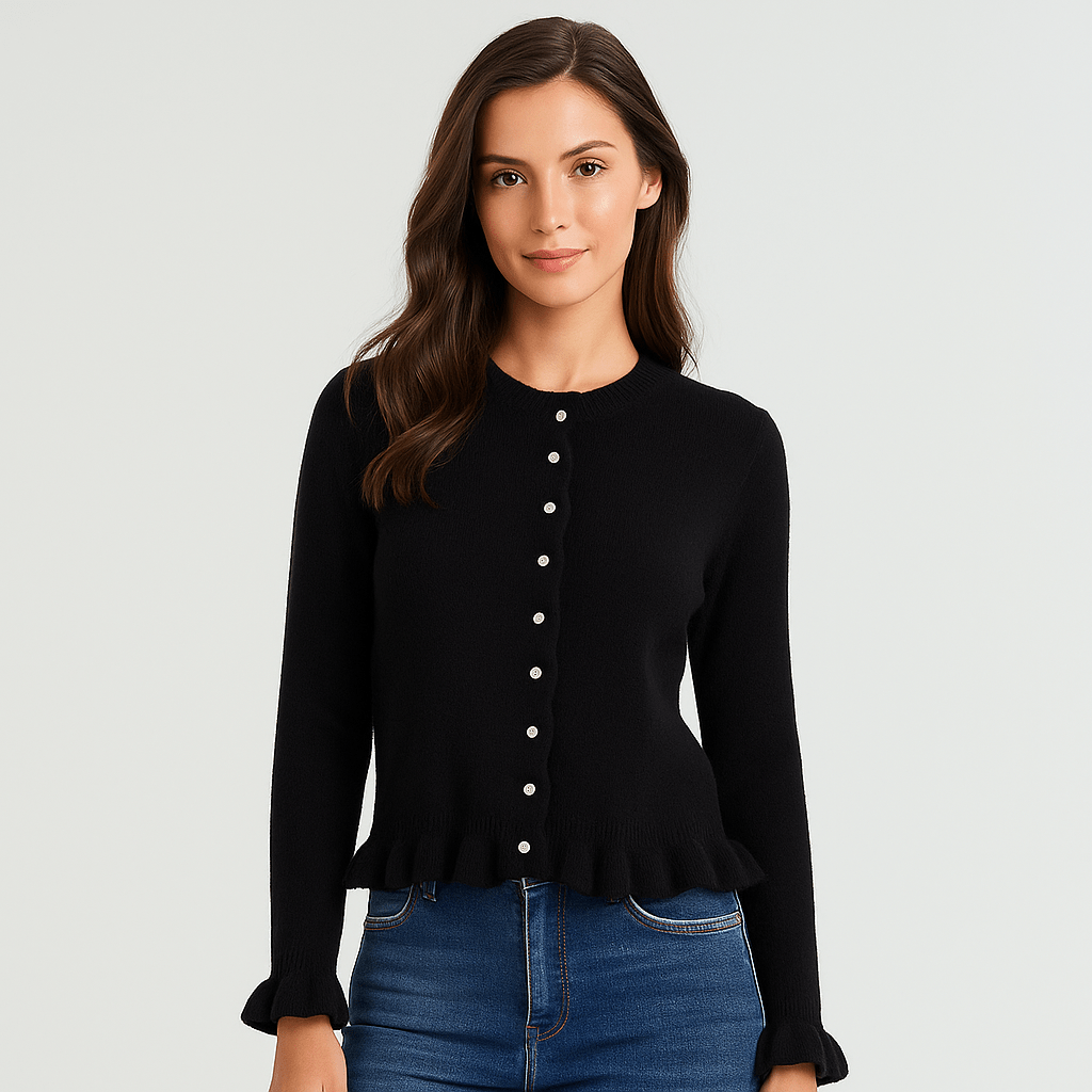 Women's Ruffle-Sleeve Cardigan - Button-Front - Chic Comfort