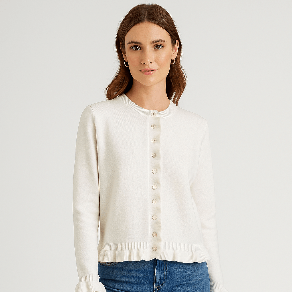 Women's Ruffle-Sleeve Cardigan - Button-Front - Chic Comfort