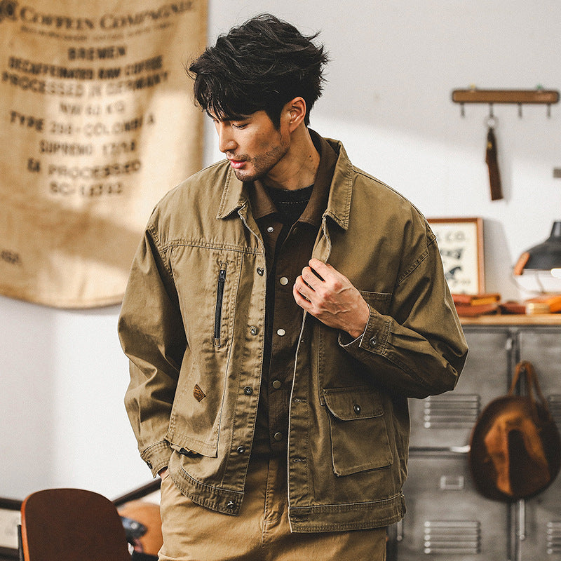 Maillard Retro Workwear Jacket – Heavyweight Fishbone Pattern Design