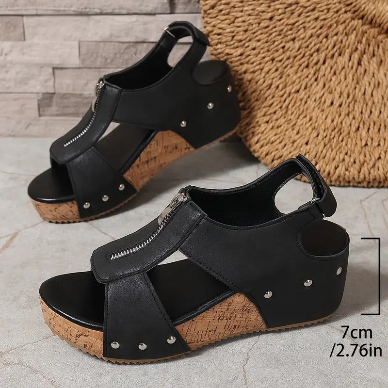 Women's Wedge Sandals | Wide Fit, Arch Support | Black