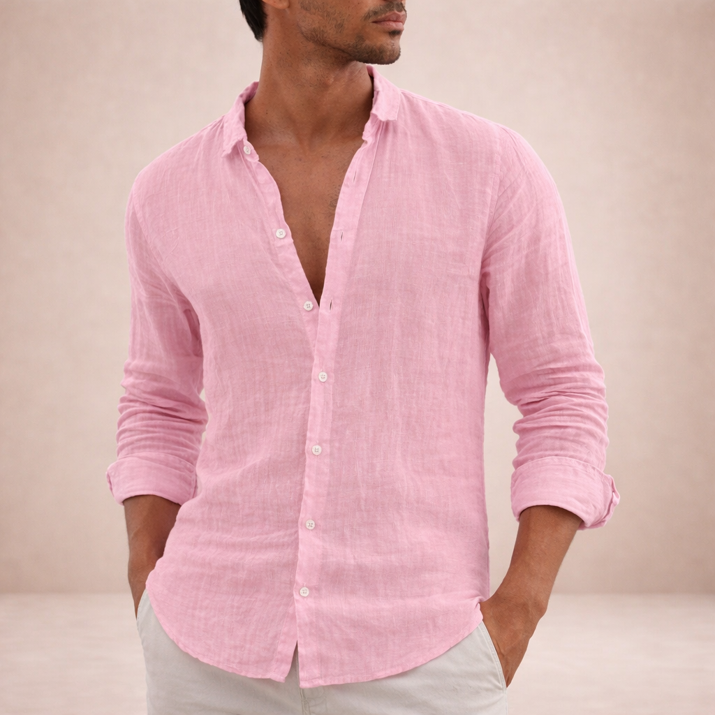 Men's Linen Shirt | Breathable, Open Collar, Long Sleeve