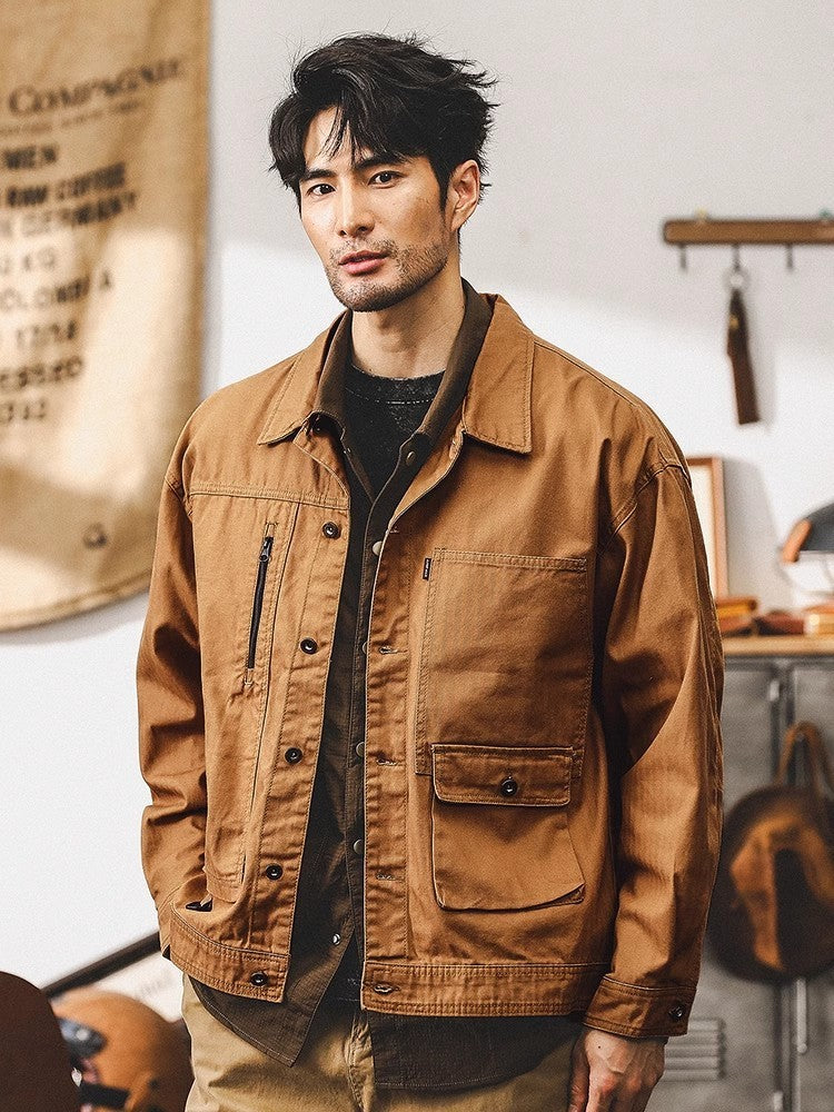 Maillard Retro Workwear Jacket – Heavyweight Fishbone Pattern Design