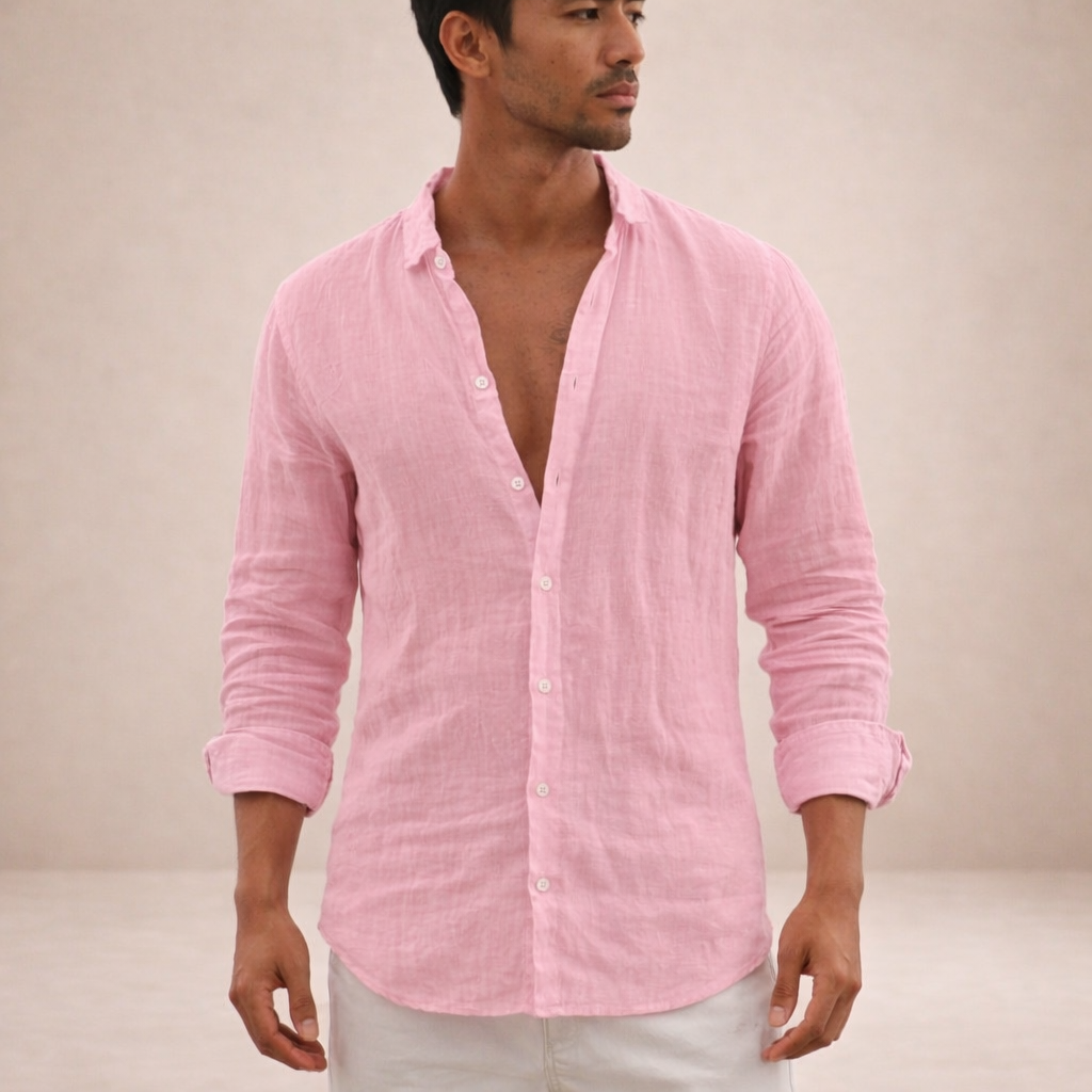 Men's Linen Shirt | Breathable, Open Collar, Long Sleeve
