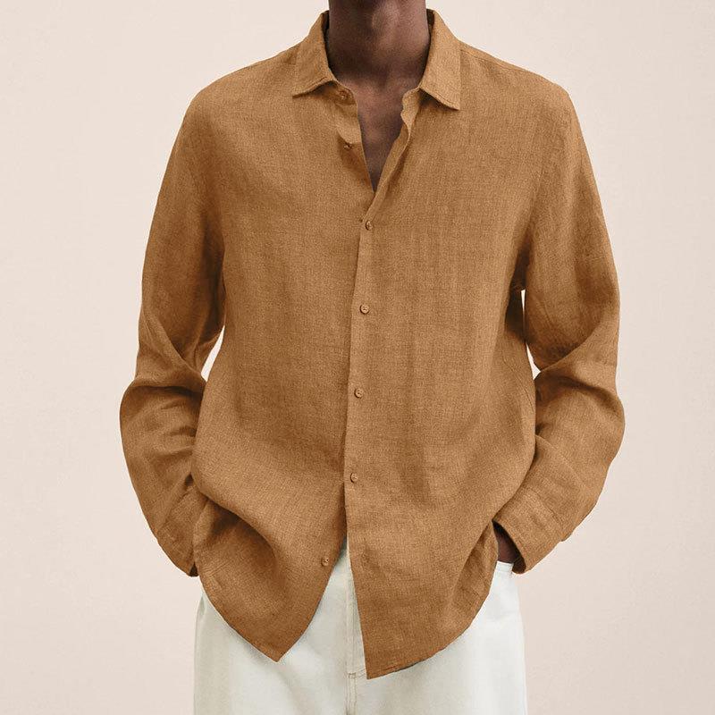 Men's Linen Dress Shirt Slim Fit Long Sleeve