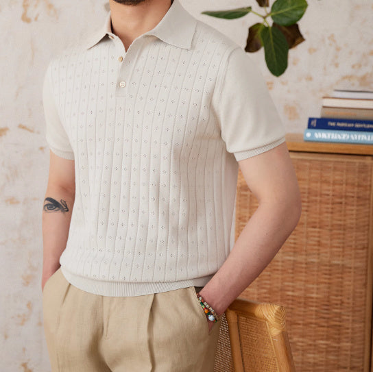 Heritage Breeze Polo – Retro Openwork Design in Pure Cotton