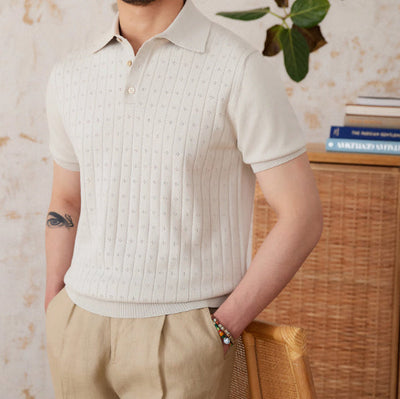 Heritage Breeze Polo – Retro Openwork Design in Pure Cotton
