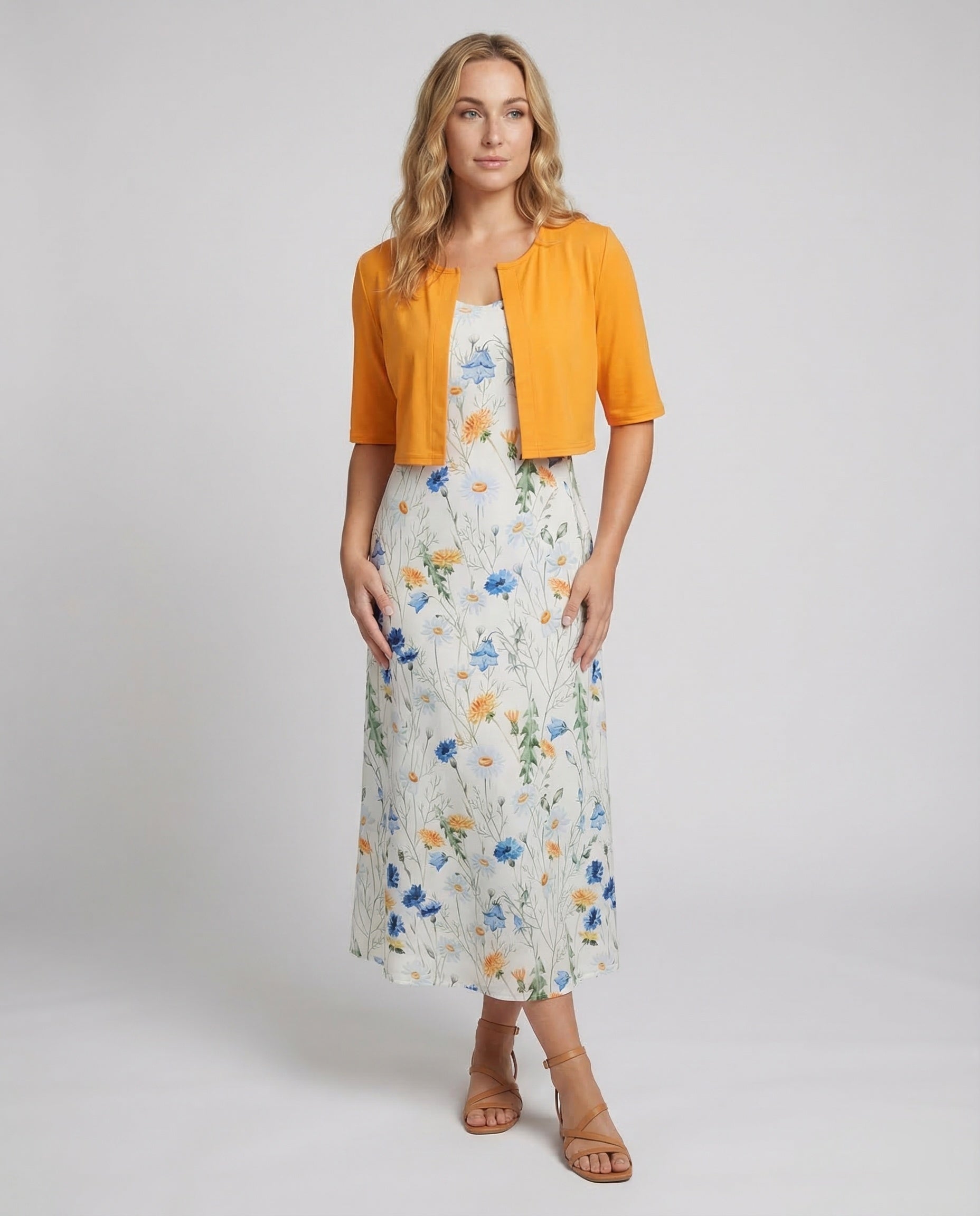 Women's Two-Piece Dress Set | Floral Crop Top & Round Neck | Summer