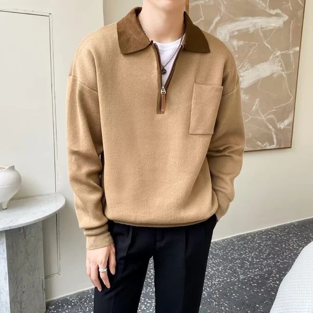 Premium Men's Half-Zip Sweater - Turned Collar - Comfortable Fit