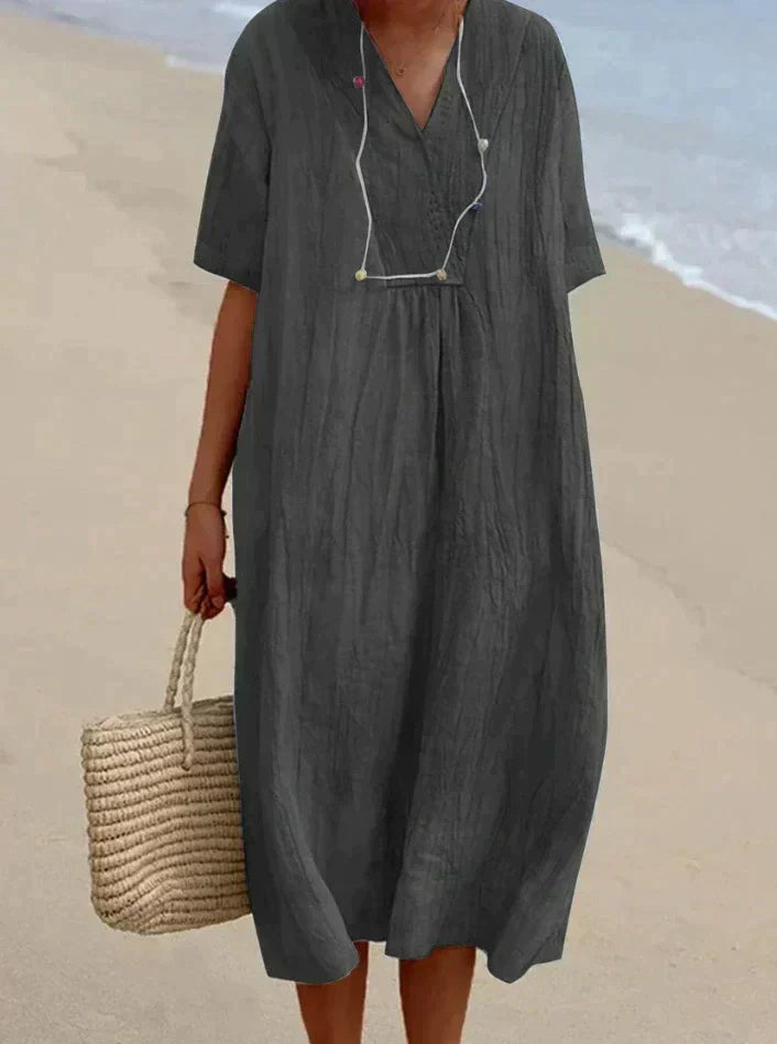 Cotton Maxi Dress | V-Neckline, Relaxed Fit | Breathable Summer