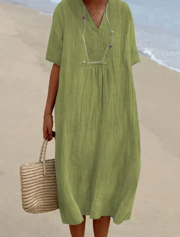 Cotton Maxi Dress | V-Neckline, Relaxed Fit | Breathable Summer