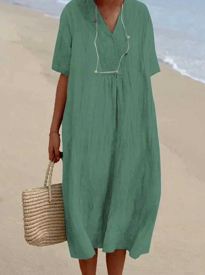 Cotton Maxi Dress | V-Neckline, Relaxed Fit | Breathable Summer