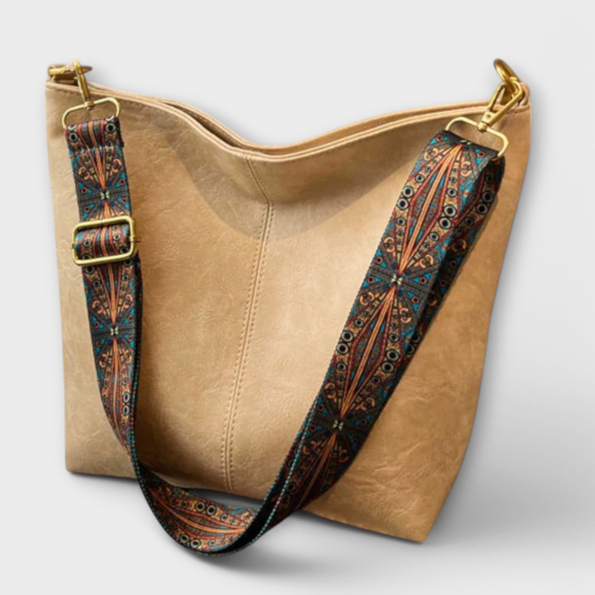 Vintage Leather Shoulder Bag with Adjustable Embroidered Strap