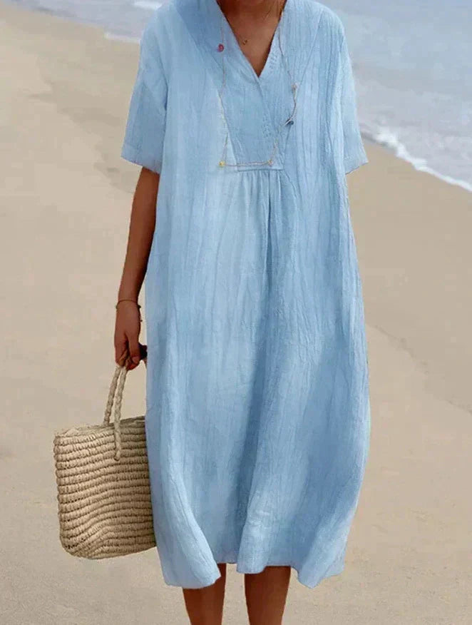 Cotton Maxi Dress | V-Neckline, Relaxed Fit | Breathable Summer