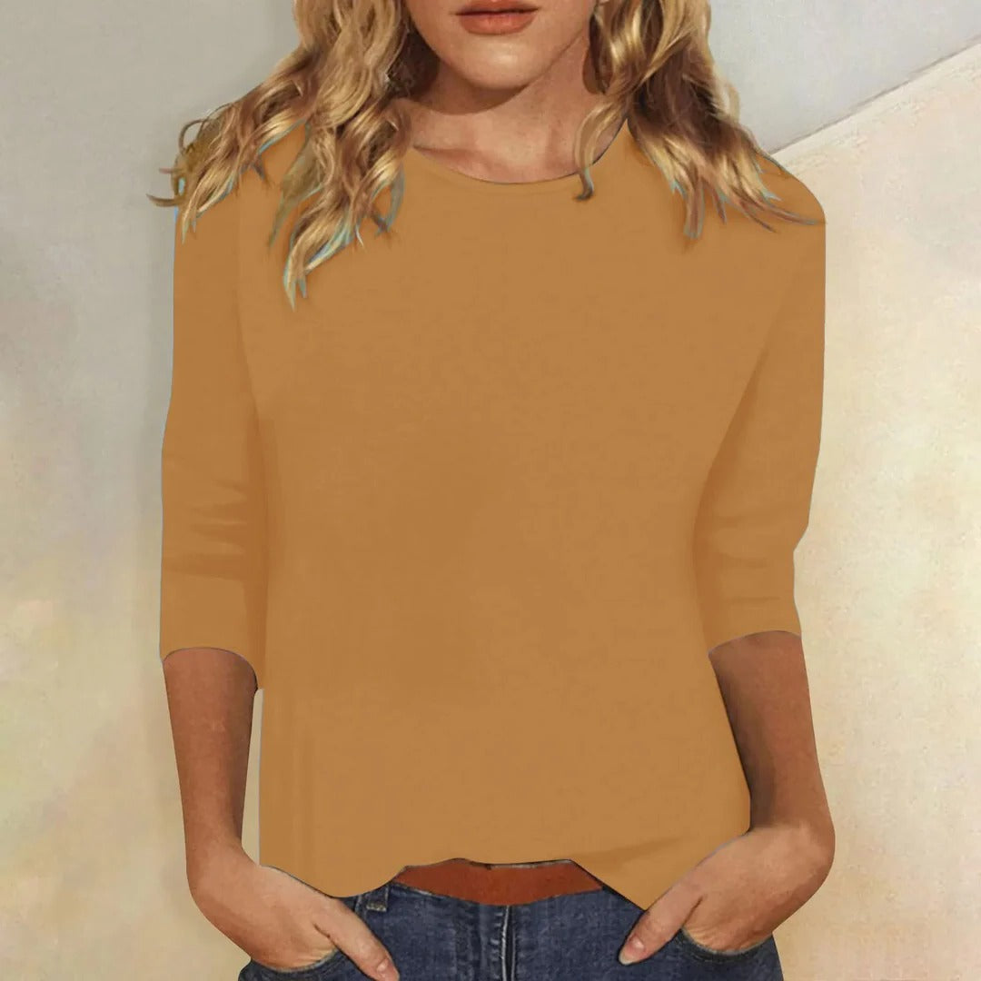 Stella| Women's Crew Neck 3/4 Sleeve Casual Everyday Top