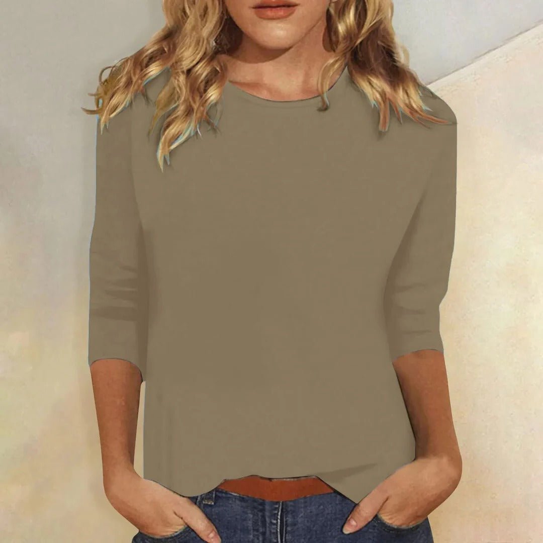 Stella| Women's Crew Neck 3/4 Sleeve Casual Everyday Top