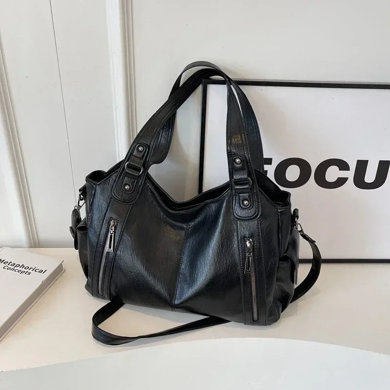 Soft Leather Everyday Shoulder Bag with Pockets