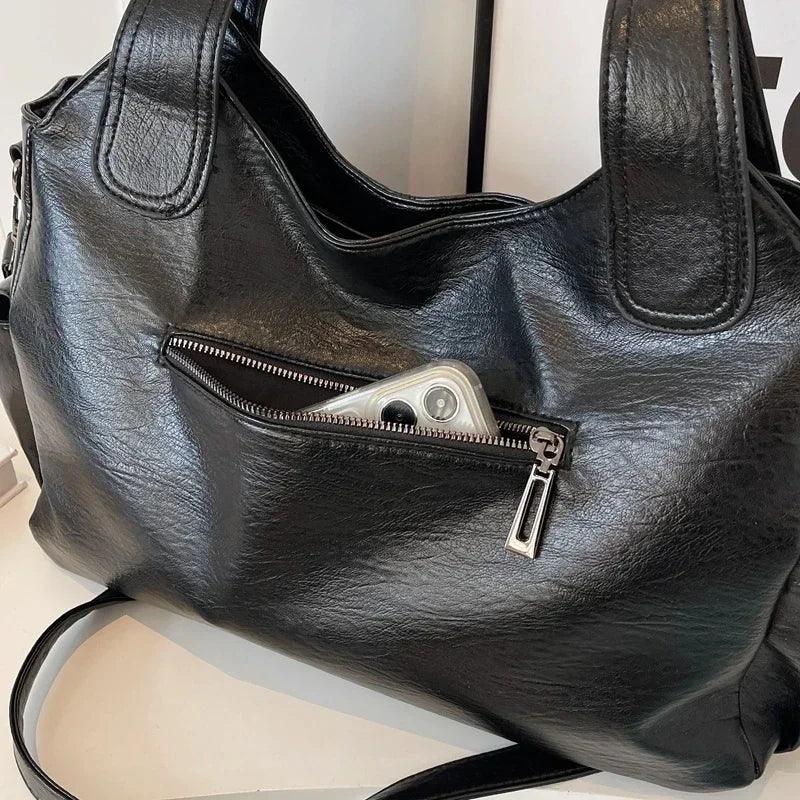 Soft Leather Everyday Shoulder Bag with Pockets