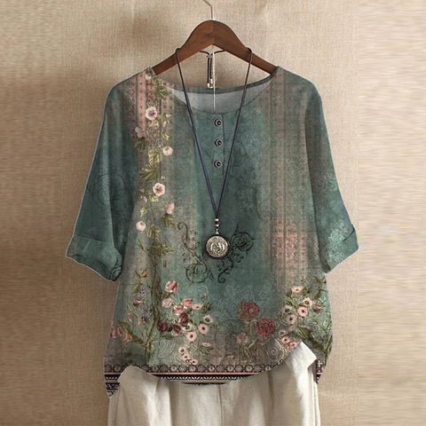 Amara | Plus Size Floral Blouse Short Sleeve Relaxed Fit Vintage