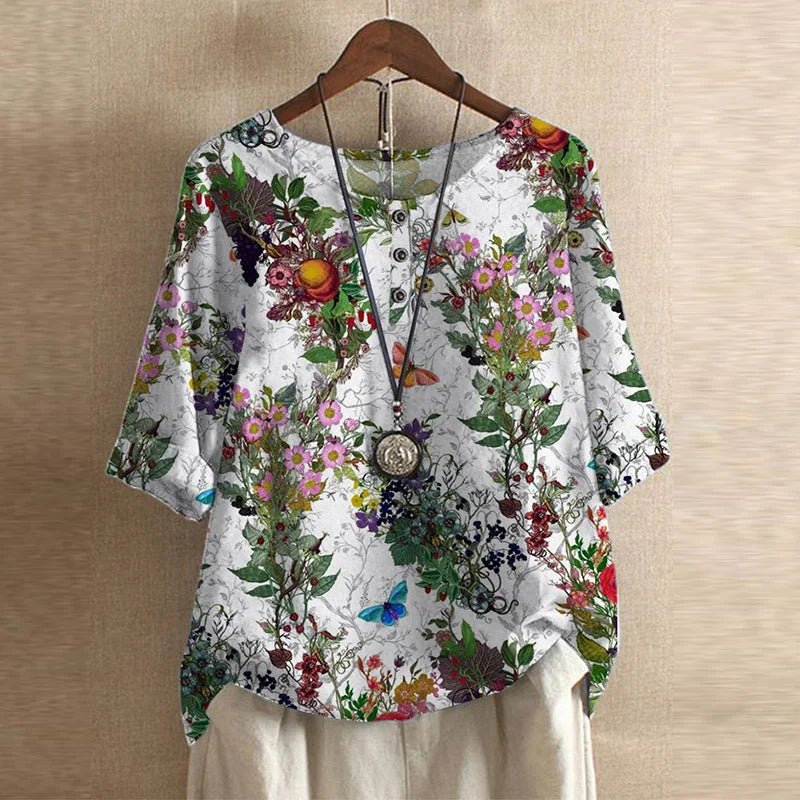 Amara | Plus Size Floral Blouse Short Sleeve Relaxed Fit Vintage