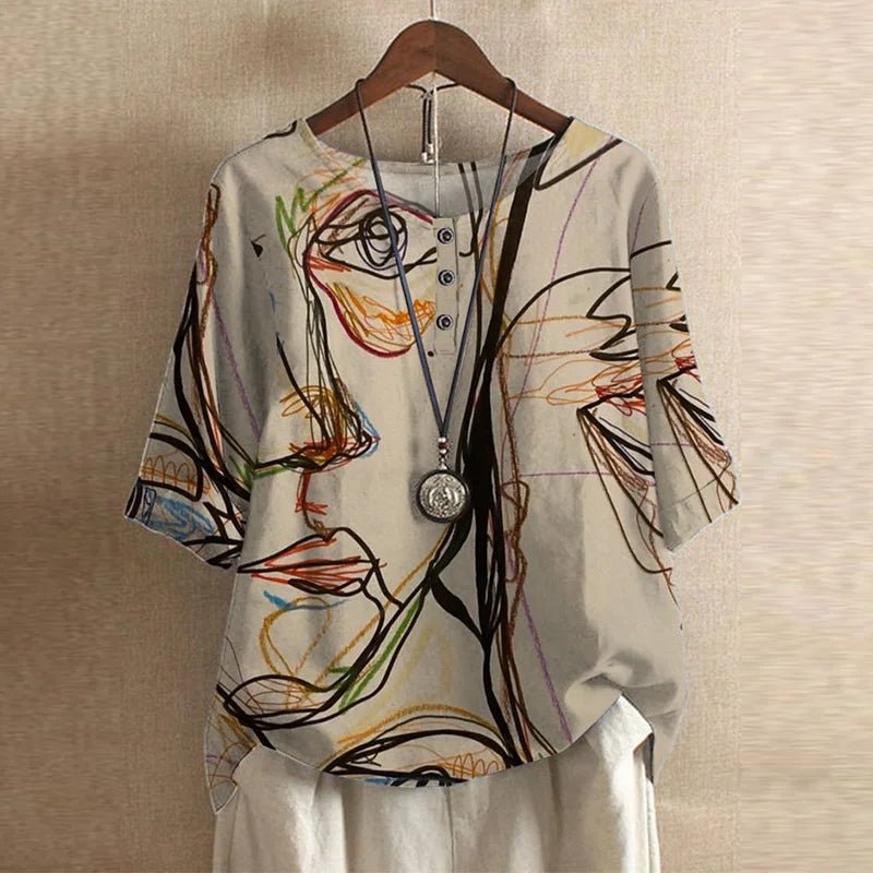 Amara | Plus Size Floral Blouse Short Sleeve Relaxed Fit Vintage
