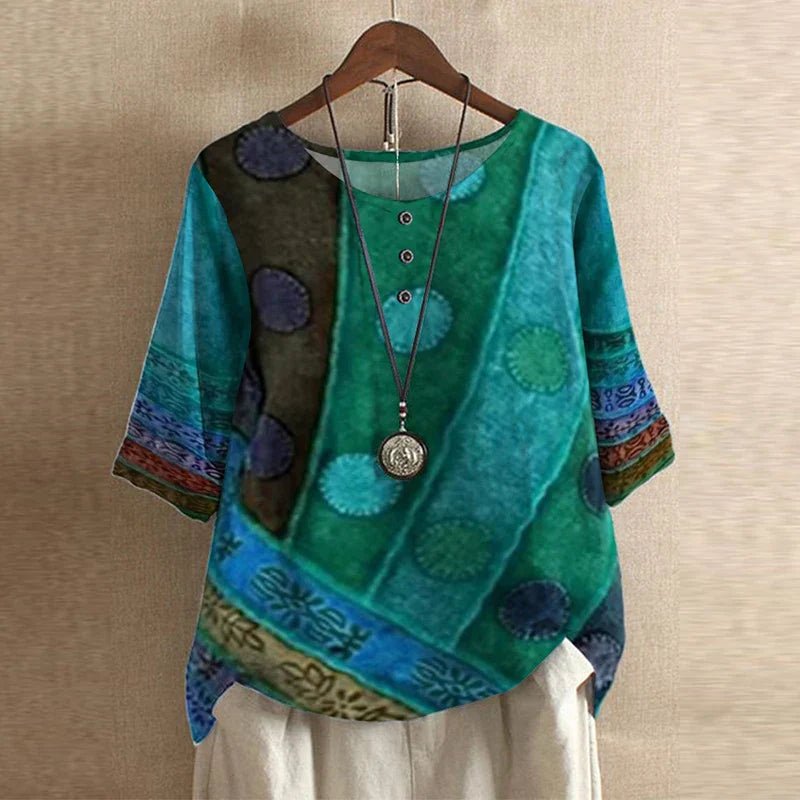 Amara | Plus Size Floral Blouse Short Sleeve Relaxed Fit Vintage