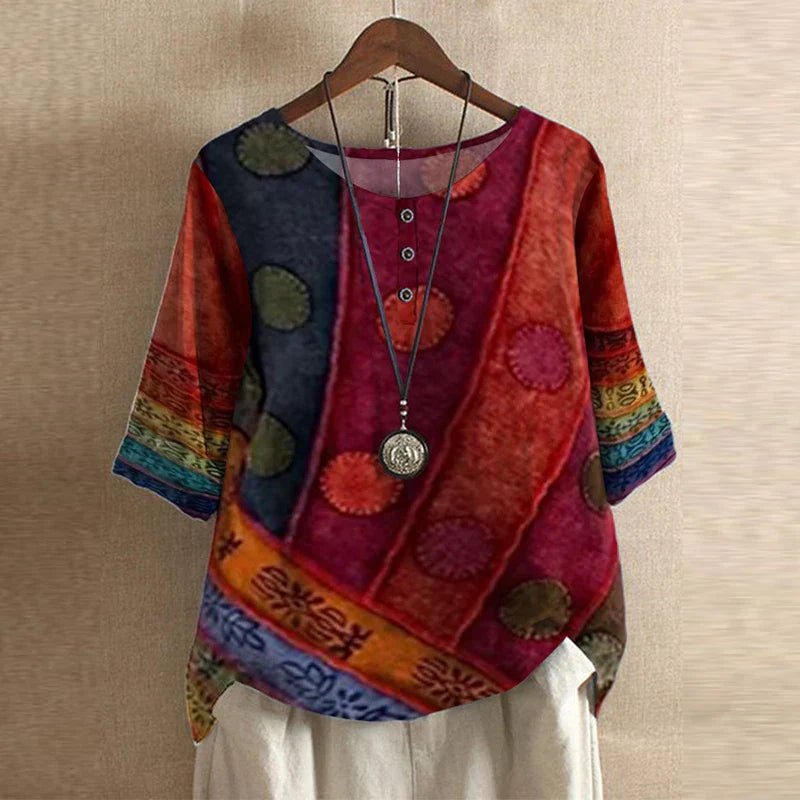 Amara | Plus Size Floral Blouse Short Sleeve Relaxed Fit Vintage