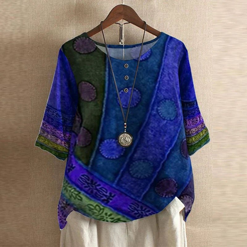 Amara | Plus Size Floral Blouse Short Sleeve Relaxed Fit Vintage